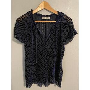 Go Silk Blouse Womens Size XS Velvet Burnout Polka Dot Sheer Short Sleeve Top